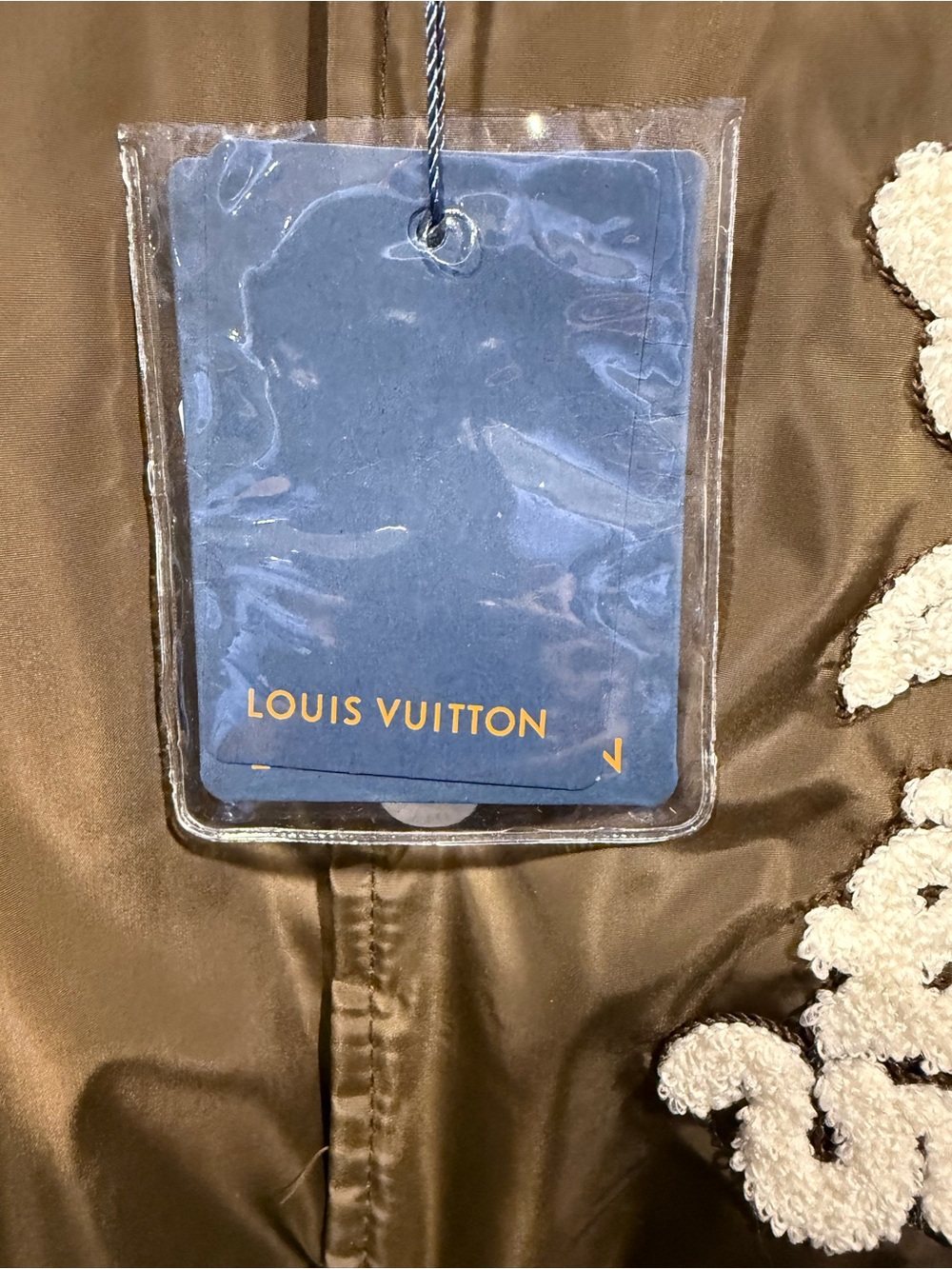 LV style designer Men's Brown and White leather Varsity Jacket - Picture 7 of 15